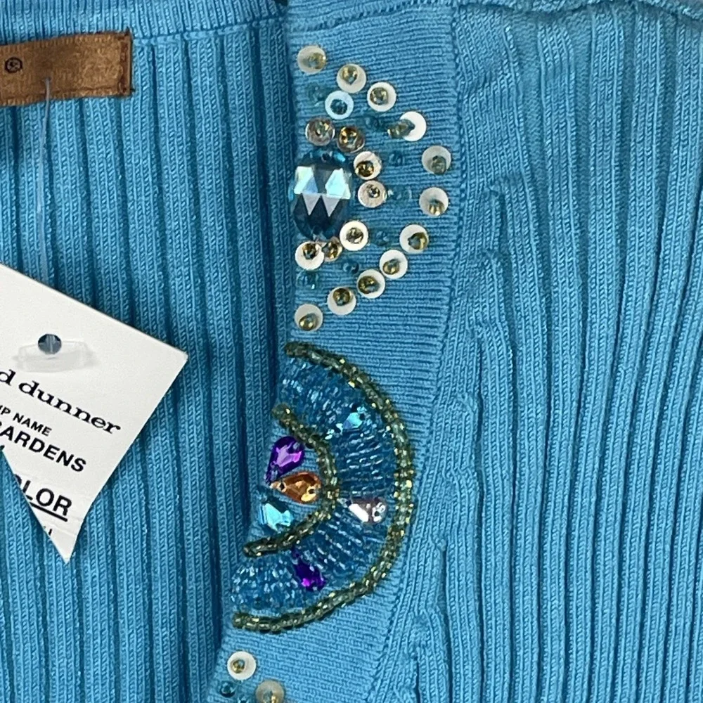 Belldini® Blue Rib Knit Stretch Sleeveless Top W/ Colorful Rhinestones Size XL‎